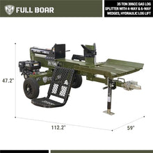 Full Boar 35 Ton 306cc Gas Log Splitter with 4-Way & 6-Way Wedges, Hydraulic Log Lift