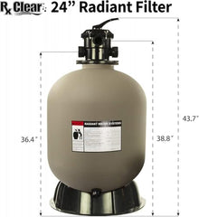 Rx Clear Radiant 24 Inch Swimming Pool Sand Filter System for Inground Pools | Includes 1 HP Pump, 6-Way Multi-Port Valve & Blue Luster Media | 50 GPM Flow Rate | Filters for Pools up to 33,000 Gal