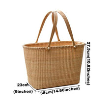 ZYBB Picnic Baskets Rattan Handle Basket Double Handle Fruit Basket Kitchen Vegetables Eggs Woven Storage Basket 38X23x27.5cm