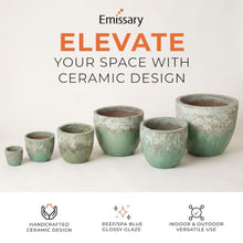 Emissary Home and Garden 18.5in. L x 15.5in. H Reef/Spa Blue Stoneware Round Planter with High-fire Treatment (Set of 1)