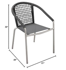 Pemberly Row Modern Aluminum Dining Chairs, 33 in Tall, Slate Gray Finish, Set of 6, Durable Anodized Frame, Fade Resistant Rope Accents, Stackable Design for Patio or Outdoor Dining