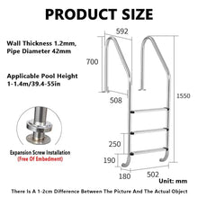 Swimming Pool Ladder,304 Stainless Steel Step,Pool Stairs with Pedals,Easy Assembly and Climbing,2/3 Steps(3 Steps,1.2mm)