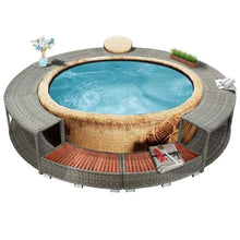 KGFHERENB Gray Poly Rattan Hot Tub Surround, Round Wicker Spa Surround with Eucalyptus Hardwood Trim and Built-in Storage, Fits Spas up to 79.9 Inches Inner Diameter