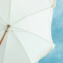 USZWBY 6.6ft/200cm Beach Umbrella Wood Parasol Tilt/Folded,Outdoor Garden Umbrella with Tassels,Patio Umbrella Waterproof/Windproof,Beige,Without Base