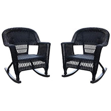 Jeco Rocker Wicker Chair with Tan Cushion, Set of 2, Black