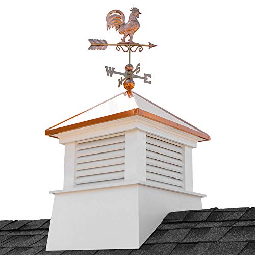 Good Directions 30" Square Manchester Vinyl Cupola with Rooster Weathervane White