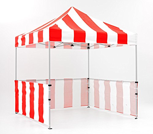 Impact Canopy 8' x 8' Pop-Up Canopy Tent, Carnival Tent Kit with Powder-Coated Steel Frame, Sidewall, and Half Walls, Red/White Stripe