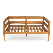 Christopher Knight Home Kayim Patio Loveseat Coffee Table Set with Curved Arm and Backrest, Acacia Wood Conversation Sofa Chat Set, Outdoor Furniture Set for Backyard Deck, Light Teak+Dark Gray