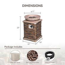 COSIEST Outdoor Propane Fire Pit Table w Faux Brown Compact Ledge Stone 20" Square Base and Faux Rose-Marble Round Bowl, Certified, 40,000 BTU, Free Lava Rocks, Fits 20lb Tank Inside, Raincover