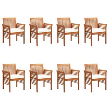 Keeushr Garden Dining Chair Set of 8 Natural Acacia Wood with Cream Cushion, Solid Wood Outdoor Furniture for Patio and Backyard, Rustic Seating with Weather-Resistant Polyester