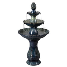 3-Tier Black Ceramic Fountain, Decorative Water Fountain with LED Lights and Quiet Pump, Indoor Outdoor Water Feature for Patio, Garden, Deck, Balcony, Office and Home Décor