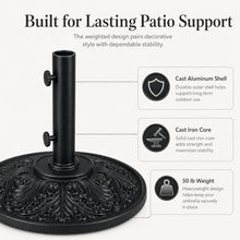 Treasure Garden 50 lb Art Deco Market Umbrella Base – Black Auminum Shell with Cast Iron Core – Fits 1.5 Inch Poles