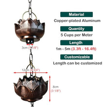 YUSIWOAL Bronze Rain Chain Kit Copper Plated Aluminum Lotus Cups Decorative Downspout with S Hook Easy Install for Garden Patio Porch(5m (16.4ft))