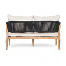 Christopher Knight Home Katarina Patio Acacia Wood Loveseat Furniture, Outdoor Loveseat Sofa with Comfy Fabric Cushions, 2-Seater Sofa with Handwoven Rope Backrest for Garden/Backyard, Black+Beige