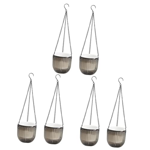 4 pcs Planters Hanging Garden Inch and Self Gray Fence for Chains Hooks Plants Resin Succulent Chain Plant Decorative Pots Round Containers Outdoor Indoor Basket (Greyx3pcs 16.5X15CMx3pcs)