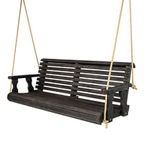 Amish Casual Heavy Duty 700 Lb Capacity Porch Swing (5 Foot, Semi-Solid Black Stain) – Wooden Outdoor Roll Back Swing with Hanging Ropes – Amish Made in the USA