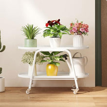 OJKJGYTF 2 Tier Metal Plant Stand Indoor Outdoor Plant Shelf Multi-Functional Shelf Plant Stands Modern Creative Flower Stands with Wheels Waterproof Display H
