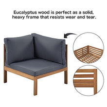 AOCHUANG Eucalyptus Wood 4 Piece Sectional Sofa Set Coffee Table Removable Cushion,Patio Seating Group L Shape Corner Garden Backyard Poolside (Natural Wood+Gray), 58.7inch x 27.6inch 25.1inch(L W H)
