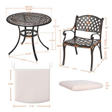 NUU GARDEN 3 Piece Outdoor Bistro Set Cast Aluminum Patio Set Bistro Table Set Rustproof Patio Table and Chairs with Umbrella Hole and Beige Cushions for Backyard, Balcony, Front Porch, Black