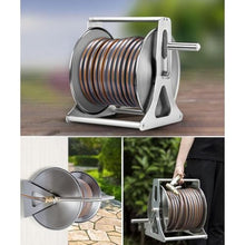 FENOKD Stainless Steel Wall Mounted Hose Reel - Garden Hose Holder with Storage Shelf for Efficient Hosepipe Nization,Red-15m