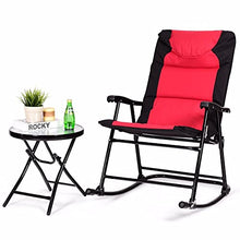 3 PCS Outdoor Folding Rocking Chair Table Set Bistro Sets Patio Furniture Red Outdoor Furniture