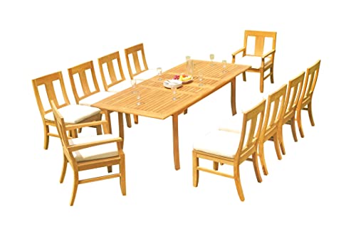 11 PC A Grade Outdoor Patio Teak Dining Furniture Set - 94" Double Extension Rectangle Table & 10 Osawa Chairs (8 Armless, 2 Arm)