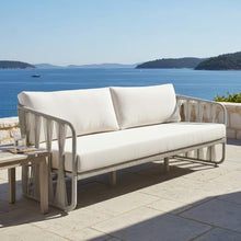 Armen Living Breeze 78 in. Cream Metal Outdoor Sofa with Pearl Cushions