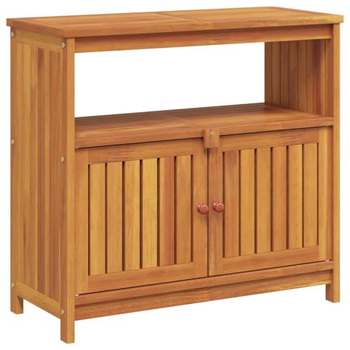 KGFHERENB Patio Console Table 31.5"x13.8"x29.5" Solid Acacia Wood Outdoor Sofa Table with Storage Shelf and Cabinet Doors for Entryway Garden Backyard Indoor