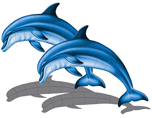Custom Mosaics, Inc. Double Bottlenose Dolphin Porcelain Pool Mosaic 47"x33