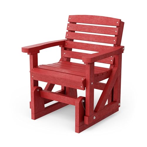 Wildridge Classic Single Glider, Cardinal Red - Outdoor Weather Resistant Recycled HDPE Glider for Porch, Patio, Deck