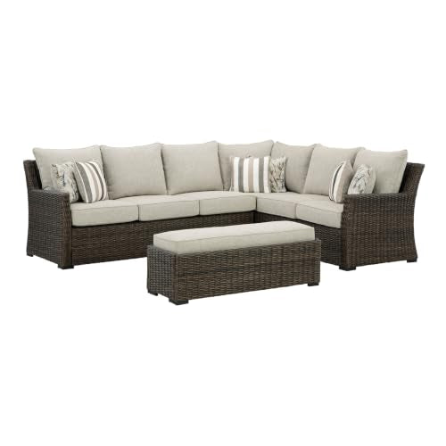 Signature Design by Ashley 3-Piece Patio Sectional with Bench, Brown