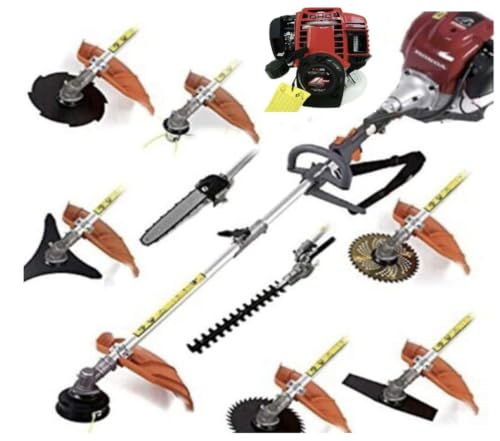 GX35 Weed Wacker 10 in 1 Gas Powered, String Trimmer, Pole Saw, Hedge Trimmer and Brush Cutter Blade, Multi Yard Care Tools, Shoulder Strap Included