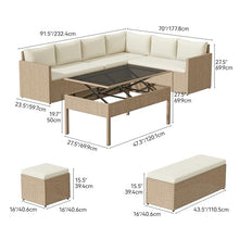 YITAHOME L-Shaped Patio Furniture Set All Weather Wicker Outdoor Sectional Sofa with Dining Table and Ottoman Light Brown Beige