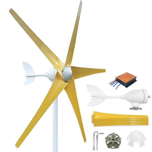 ZHOZHUT 800W-1200W Wind Turbine 12V 24V 48V Wind Turbine Generator Power Kit with MPPT Controller and 5 Yellow Blades, Pure Copper Core Wind Turbine Windmill Generator Suit for Outdoor,1000w,48V