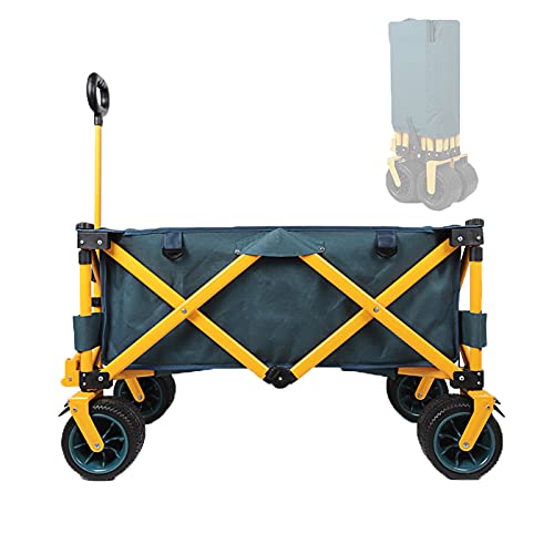 Folding Trolley Wagon, Portable Garden Cart & DIY Waste Wagon with Side Pocket Cup Holders Transport Trolley Handcart Beach Wagon for Outdoor Camping Garden Utility