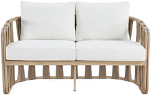 Meridian Furniture 55005Cream-L San Pietro Collection Art Deco Outdoor Patio Loveseat with Rich Natural Finish Aluminum Teak, Water Resilient Olefin Fabric, 60.5" W x 33.5" D x 32" H, Cream