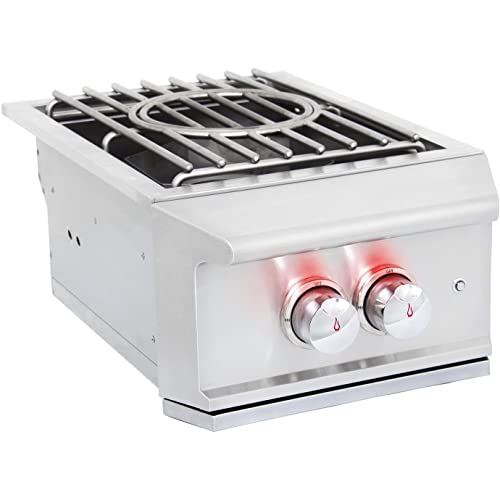 Drop -in Grill Accessory | Built-in Natural Gas Burner | High Performance Power Burner with Wok Ring | Stainless Steel Lid - Outdoor Kitchen Grilling Accessory