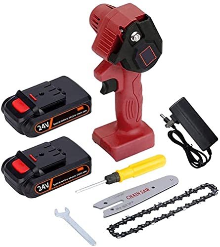 Cutting Wood Chainsaw 4-Inch Mini Electric Chainsaw | One-Handed Portable Chain Saw with Rechargeable Battery | for Garden Tree Branch Pruning Wood Cutting (Color : Red Size : 2PCS Battery) (Red 2PCS
