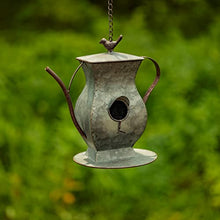 Hanging Metal Teapot Birdhouse/Feeder Decor (Set of All 6 (1 of Each), Galvanized Finish)