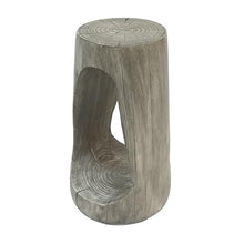 OROTLECT Hollow Tree Stump Accent Side Table, MgO Faux Wood Concrete End Table No Assembly Wabi Sabi Plant Stand Stool Indoor Covered Outdoor Gray