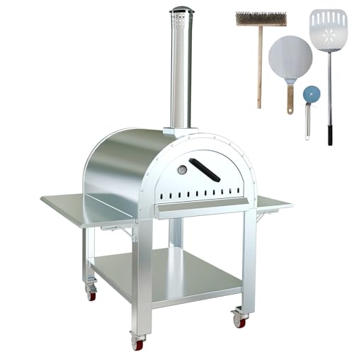 Outdoor Pizza Oven Wood Fired Stainless Steel-Large 32x46x80 Inch Pellet & Charcoal Pizza Maker with Accessories, Portable Backyard Pizza Oven