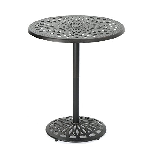 AMNOOL 35 Inch Round Bar Table, Round Bar Height Cocktail Table Metal Base Patio Bistro Table Filigree Pattern Decoration for Living Room Dining Room Garden Backyard Patio Poolside, Copper