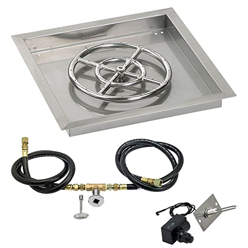 American Fireglass SS-SQPKIT-N-18 Natural Gas 18" Square Stainless Steel Drop-in Pan with Spark Ignition Kit (12" Fire Pit Ring)