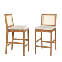 Christopher Knight Home Kirkby Outdoor Counter Height Bar Stools Set of 2, Acacia Wood Counter Stools with Wicker Backrest, Patio Bar Chairs with Cushion for Outdoor Bar Table, Teak + Beige + Yellow