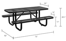 Global Industrial 6’L Rectangular Picnic Table, Expanded Metal, Black Thermoplastic Coating, Attached Benches, 1-1/2” Umbrella Pole Hole, Outdoor-Rated, 1000 lb Capacity, 72” x 30” Tabletop
