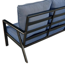 Oakland Living Black Aluminum Patio Deep Seating Outdoor Two Seater Loveseat with Blue Cushions