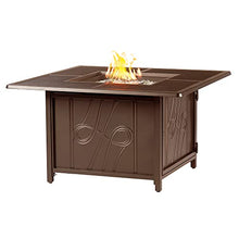 Oakland Living Square 42 in. x 42 in. Aluminum Propane Fire Pit Table with Glass Beads, Two Covers, Lid, 57,000 BTUs in Brown Finish