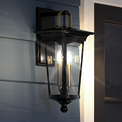 Urban Ambiance Luxury Cosmopolitan Outdoor Wall Light, Large Size: 22" H x 9" W, with Comtemporary Style Elements, Midnight Black Finish, UHP1263, Asheville Collection