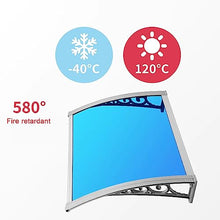 Metal Window Awning Front Door Outdoor Patio Awning Canopy,Uv Rain Snow Sunlight Protection Door Awning,Blue Polycarbonate Cover with Silver Bracket,with Accessories (39"x157")