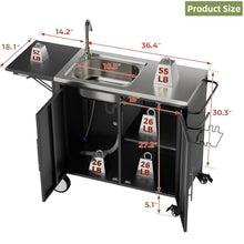 KEIKI Outdoor Grill Table with Sink & Foldable Worktop, 304 Stainless Steel BBQ Cart with Storage Cabinet & Wheels, Outdoor Kitchen Prep Station with Large Basin for Backyard, Garden, Patio